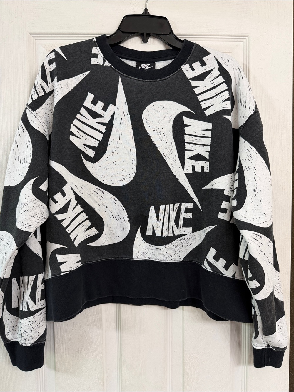 Nike Black Crewneck Sweatshirt with White Allover Logo